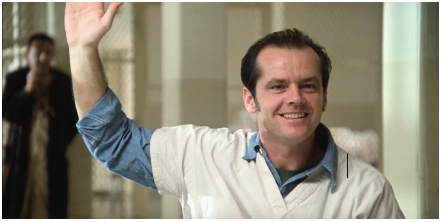 Jack Nicholson in One Flew Over the Cuckoo’s Nest, directed by Miloš Forman, 1975